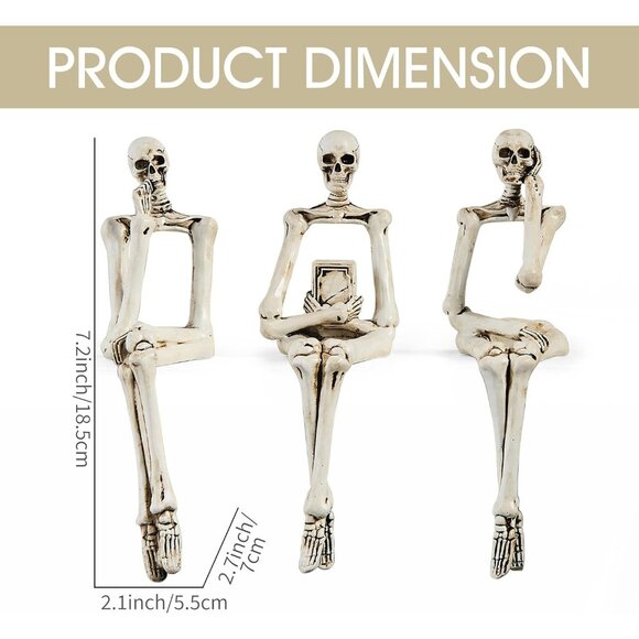 7.2" H Resin Skull Reading Thinker Figurines Statues for Table Bookshelf - Picture 3 of 7